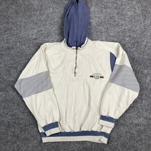 Todays News Sweatshirt Mens XL Beige Blue 1/4 Zip Pullover Vintage 90s